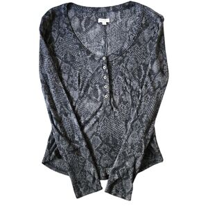 Anthropologie Pilcro Andie Ribbed Tissue Henley Snakeskin Gray Sheer Medium